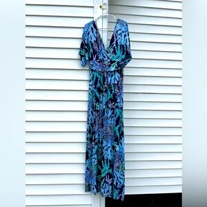 Lilly Pulitzer Parigi Maxi in “Blue Coral Swish”